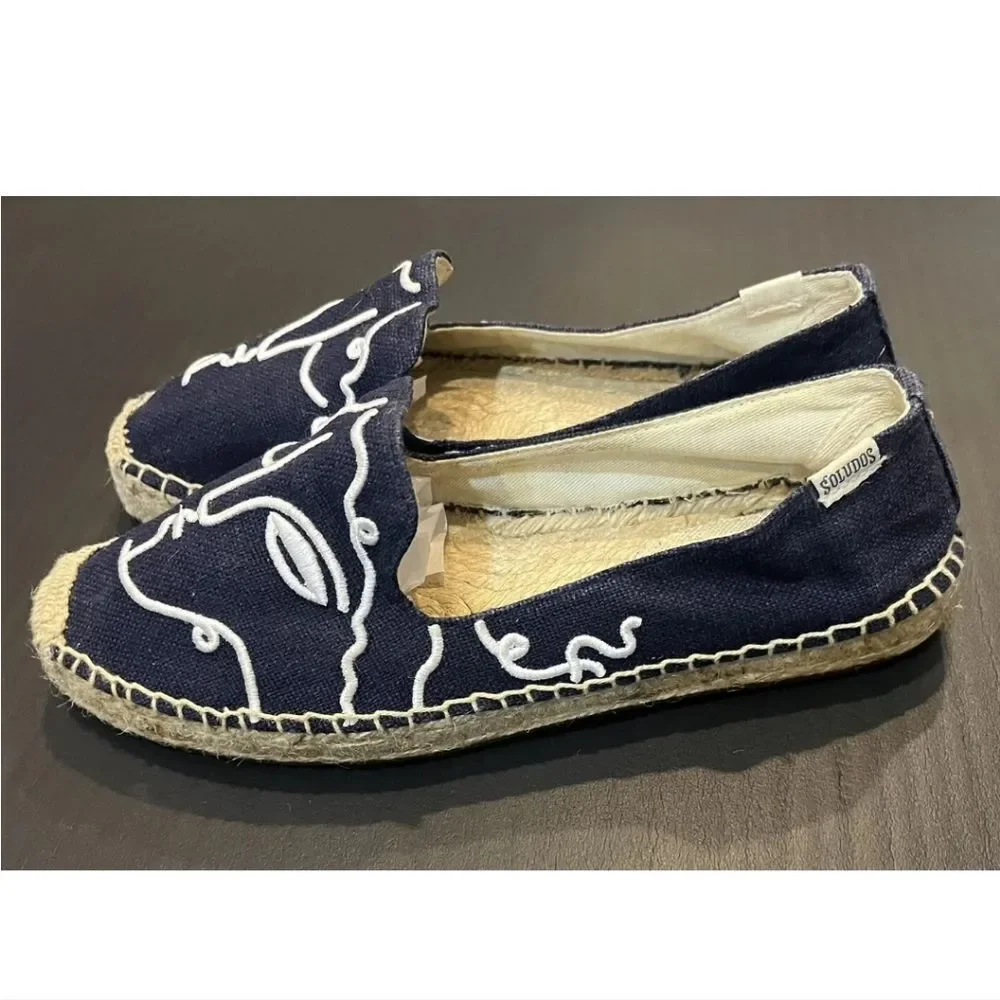 Soludos Espadrilles Visage Embroidered Smoking Slippers  Size 6